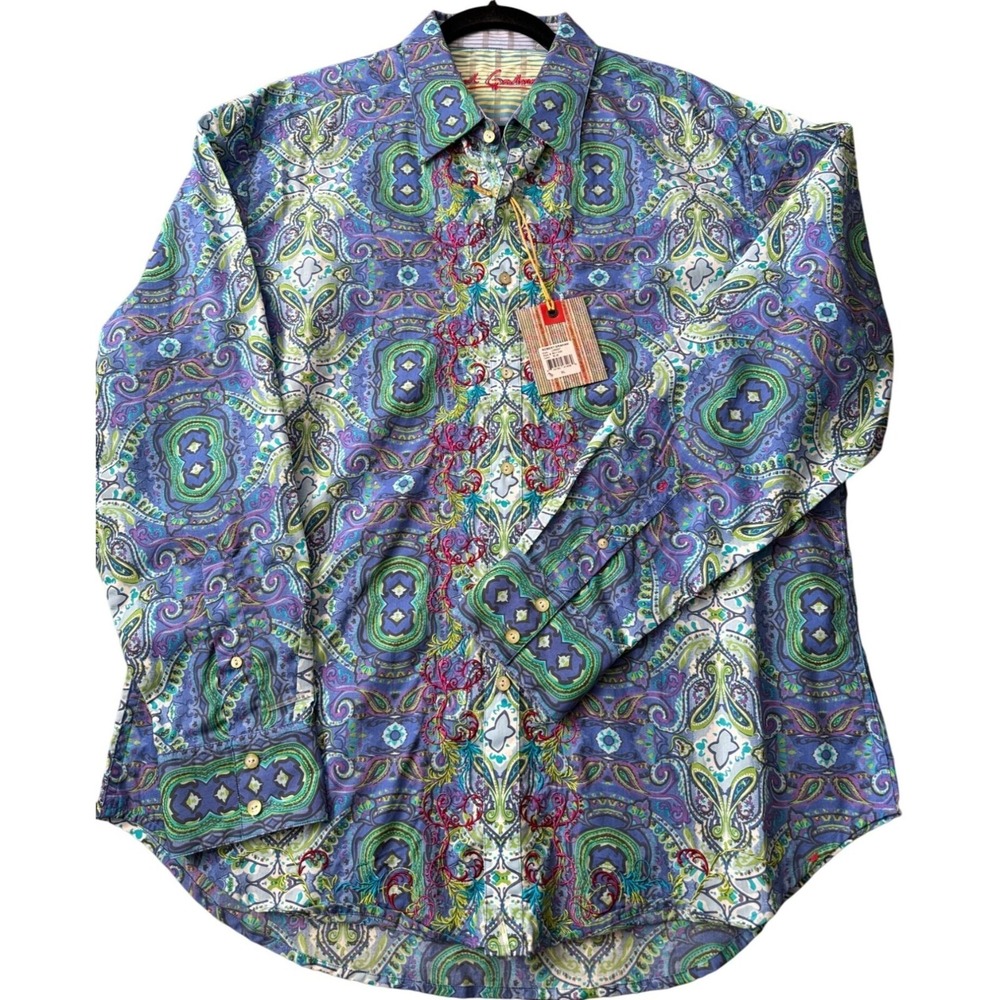 Robert Graham Lorient Blue Paisley Embroidered Button Down Shirt RS111020 XL New